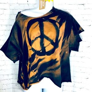 ☮️ Off The Shoulder Peace Sign Bleached Tee✌️